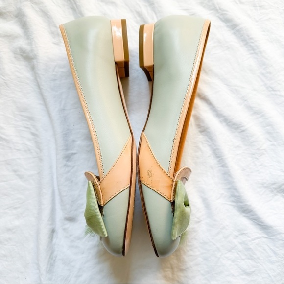 Red Valentino Mint Tan Patent Leather Flats Frayed Bow Detail Loafer Luxury 7 - Picture 5 of 7